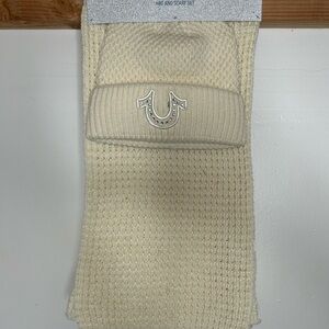 True Religion Ivory Knit Hat and Scarf Set